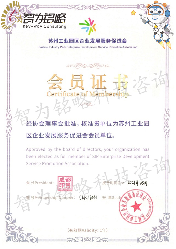 智为铭略科技咨询正式成为苏州工业园区企业发展服务促进会会员单位